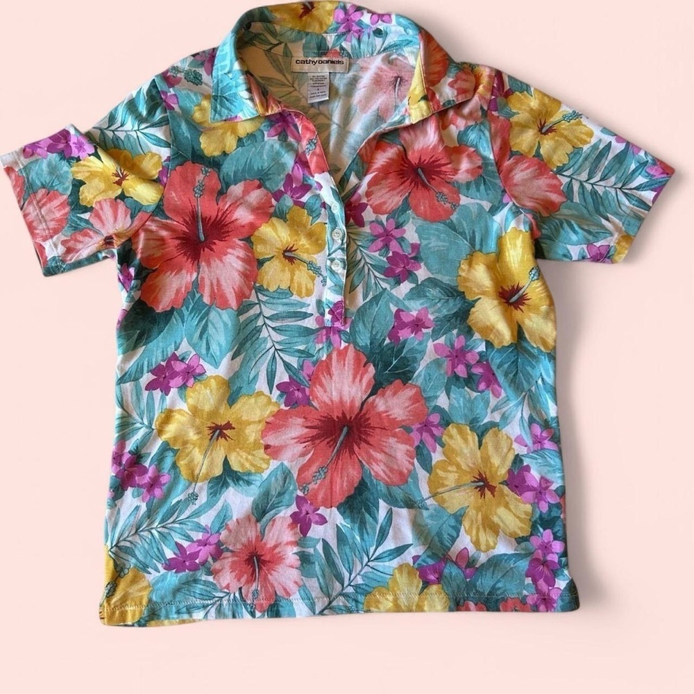 Vintage 90s Tropical Hibiscus Shirt – Cathy Daniels, Size Small